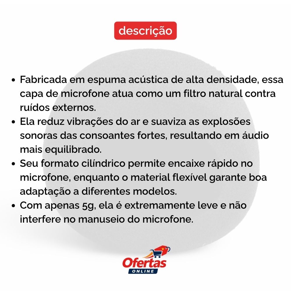 Espuma Protetora para Microfone e Gravação de Voz