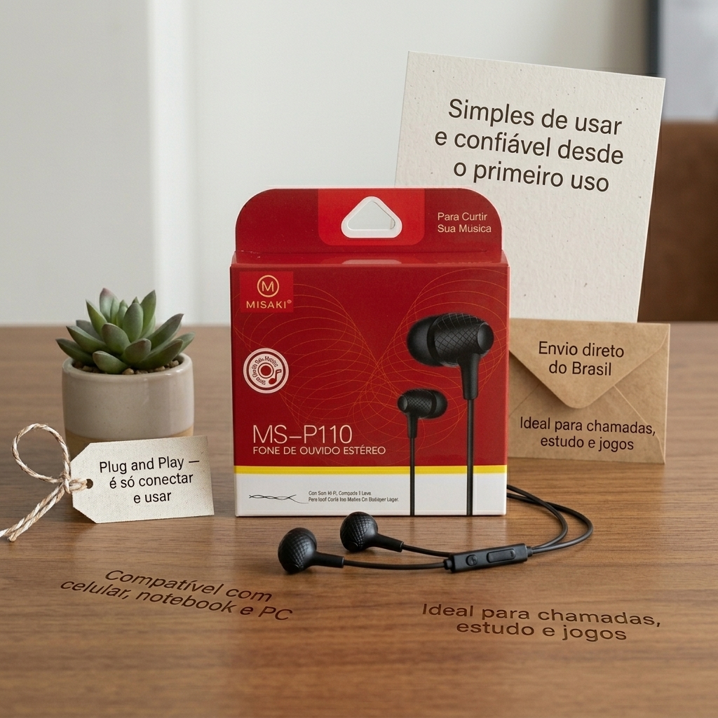 Fone de Ouvido Misaki com Fio Preto 90 cm