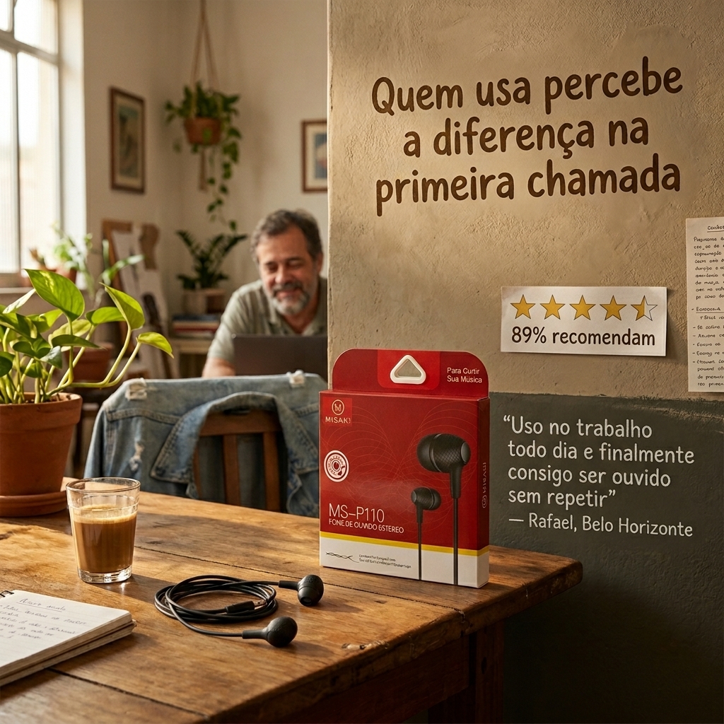 Fone de Ouvido Misaki com Fio Preto 90 cm