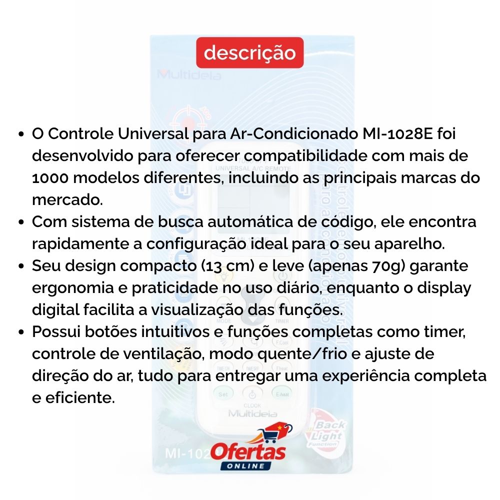 Controle Remoto Universal para Ar-Condicionado Multideia