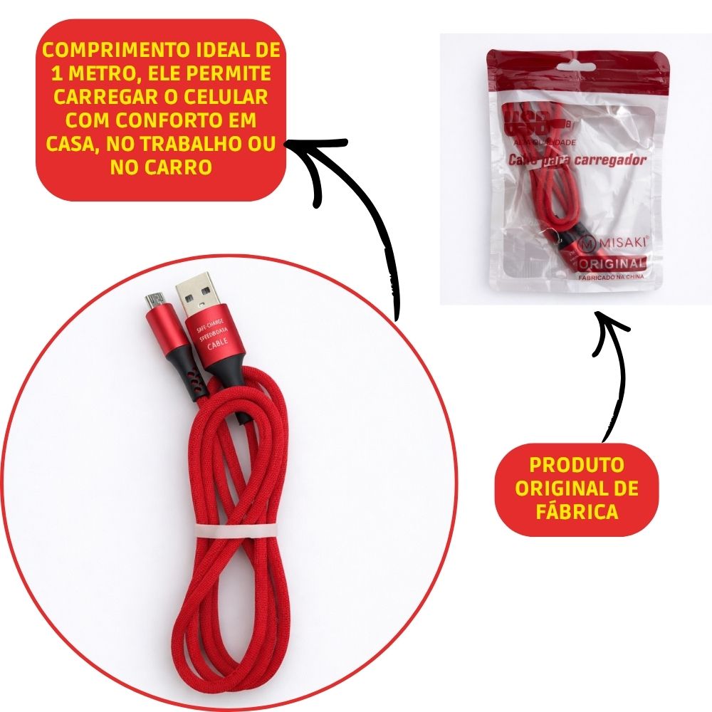 Cabo Carregador Misaki Vermelho 1 m