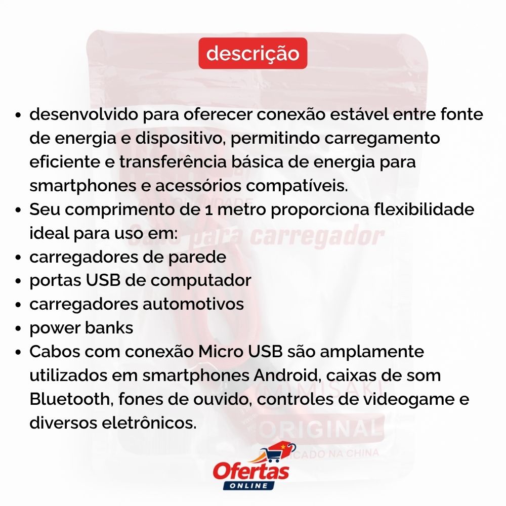 Cabo Carregador Misaki Vermelho 1 m